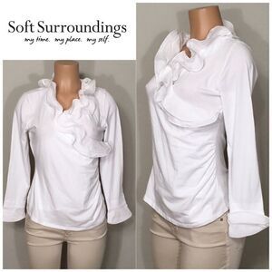 Faux wrap ruffle collar top. Run big. NWOT